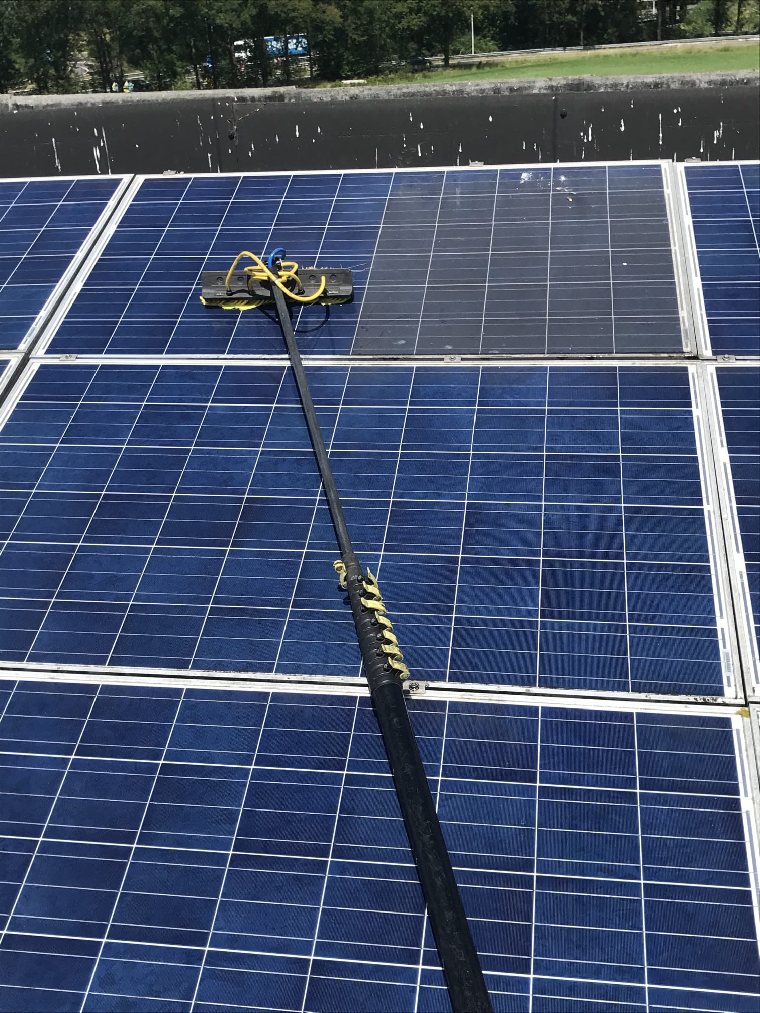 Schoongemaakte zonnepanelen na reiniging